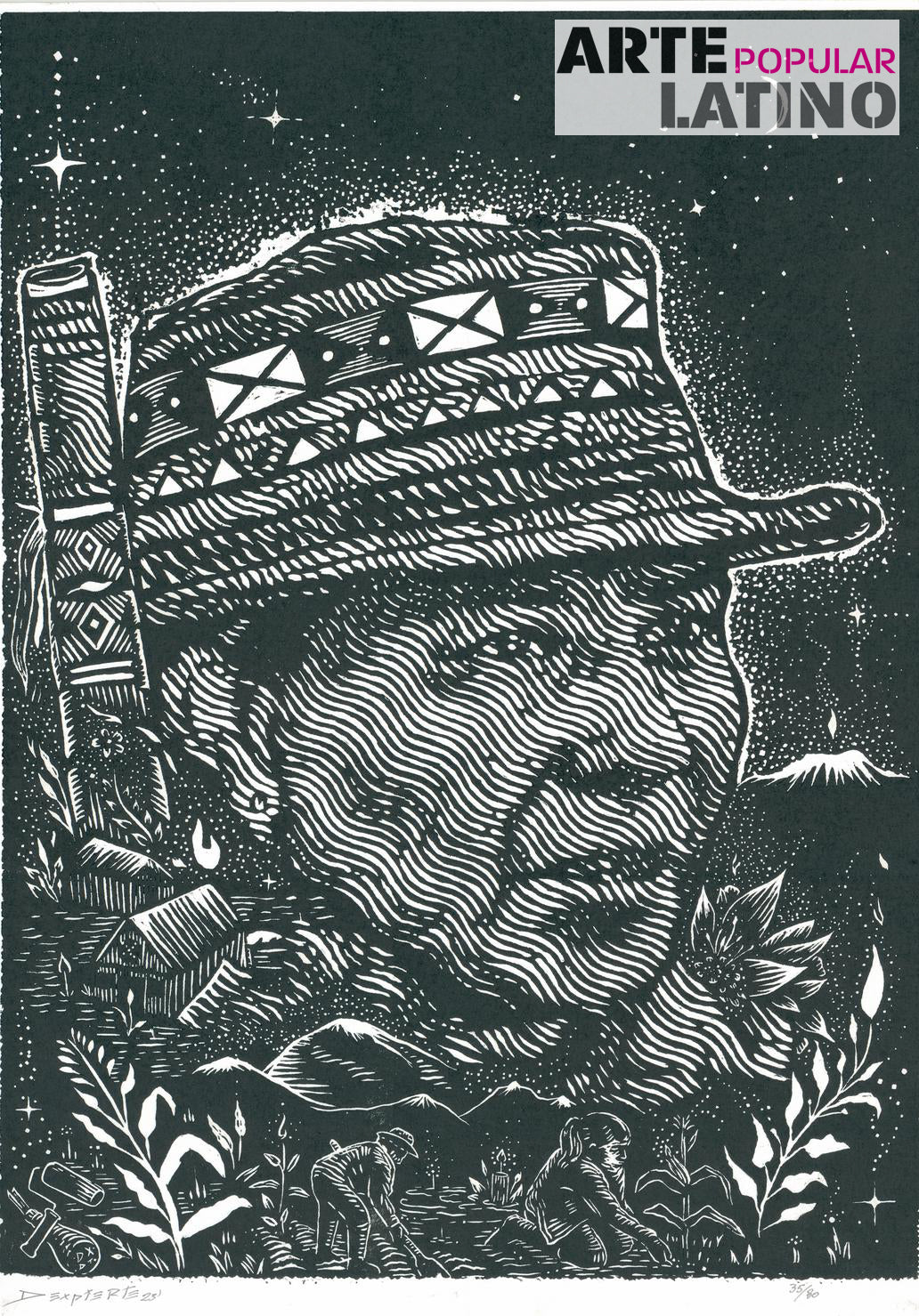 "Saakhelu, Comunidad Nasa - white", Limited Woodcut by Dexpierte Colectivo, 2023