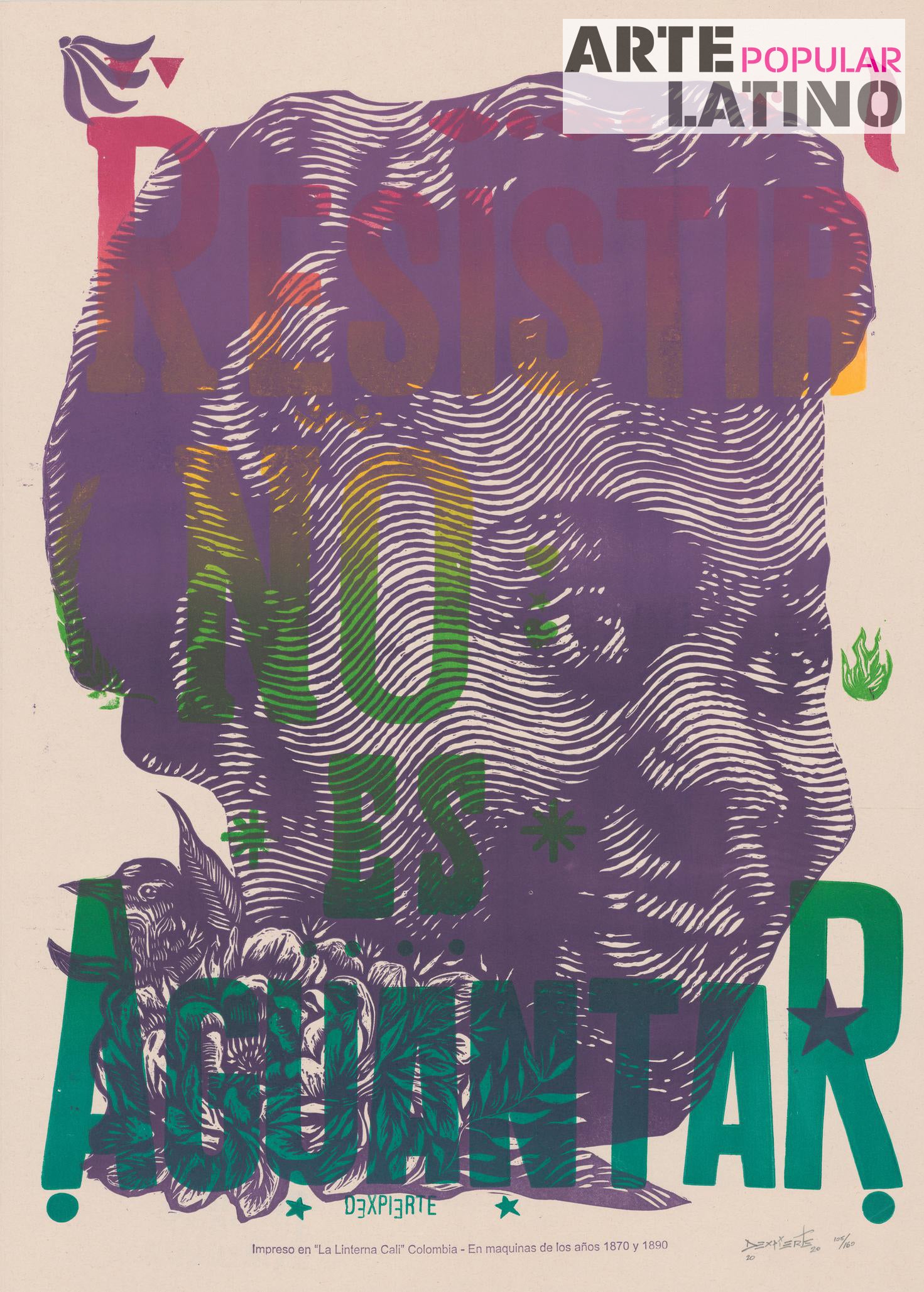 "Resistir no es aguantar", Limited Linocut by Dexpierte Colectivo, 2020