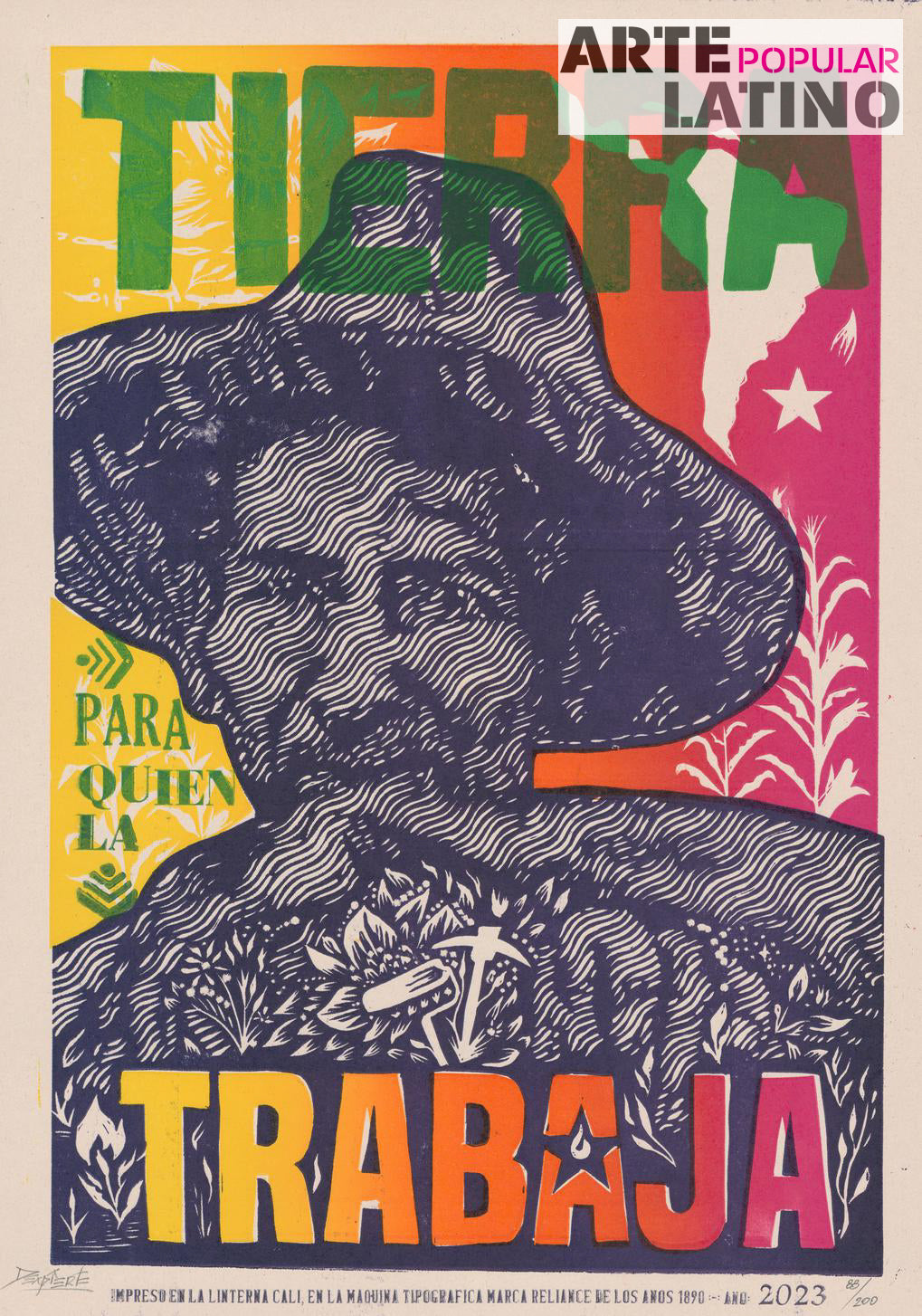 "Tierra para quien la trabaja", Limited Linocut by Dexpierte Colectivo, 2023