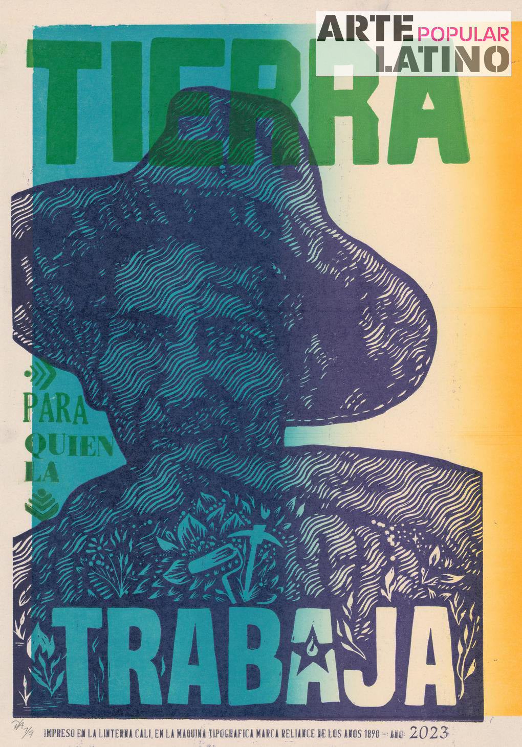 "P/A Tierra para quien la trabaja - Piece 1/9 - turquoise to yellow", Author Test Print - unique piece, 2023