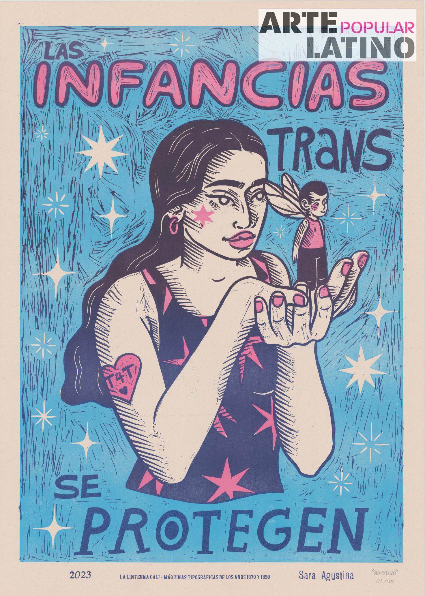 "Las infancias trans se protegen", Limited Linocut by Juntanza Danza, 2023