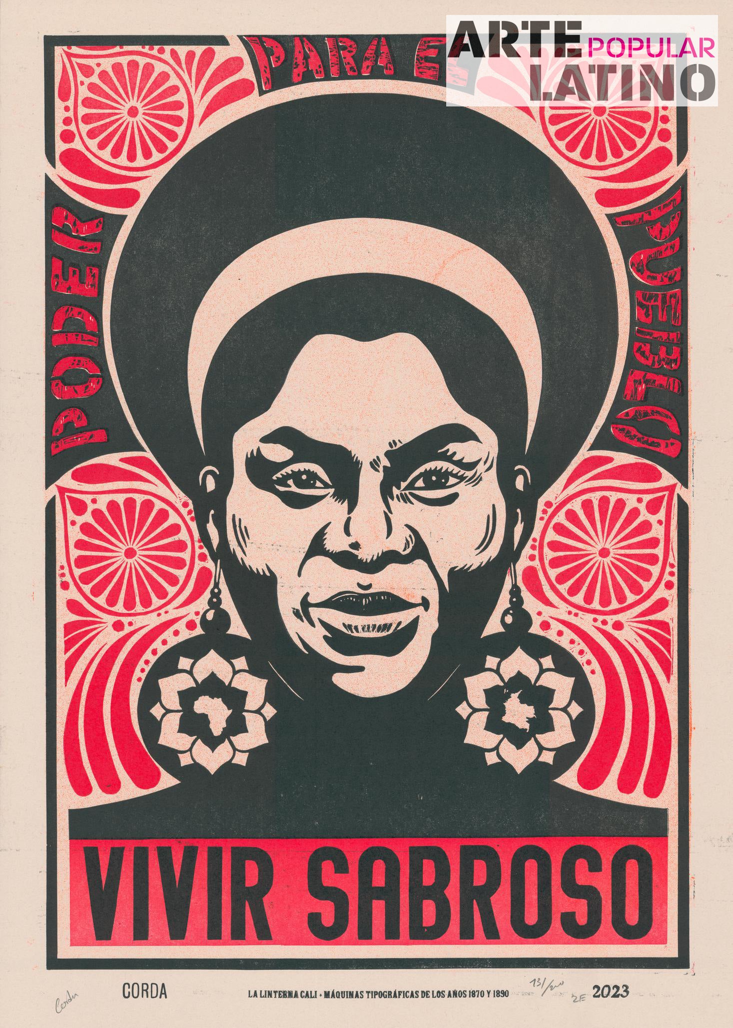 "Poder para el Pueblo... Vivir Sabroso - Francia Marquez", Limited Linocut by Corda, 2023