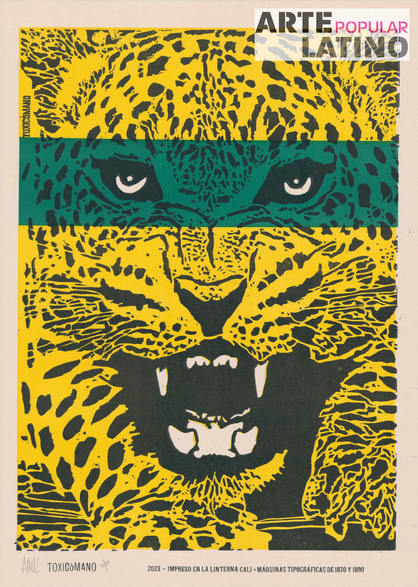 "Jaguar - dark green", Limited Linocut by Toxicómano Callejero, 2023