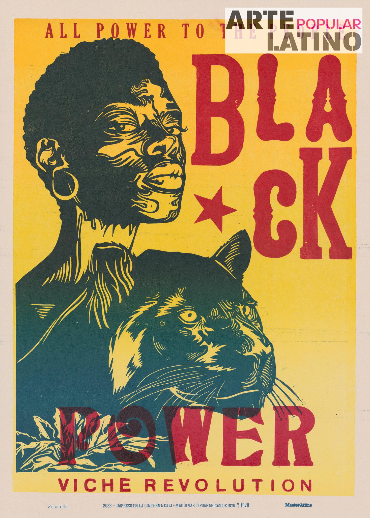 "Black Power Viche Revolución", Open Linocut by ZECARRILLO, 2023