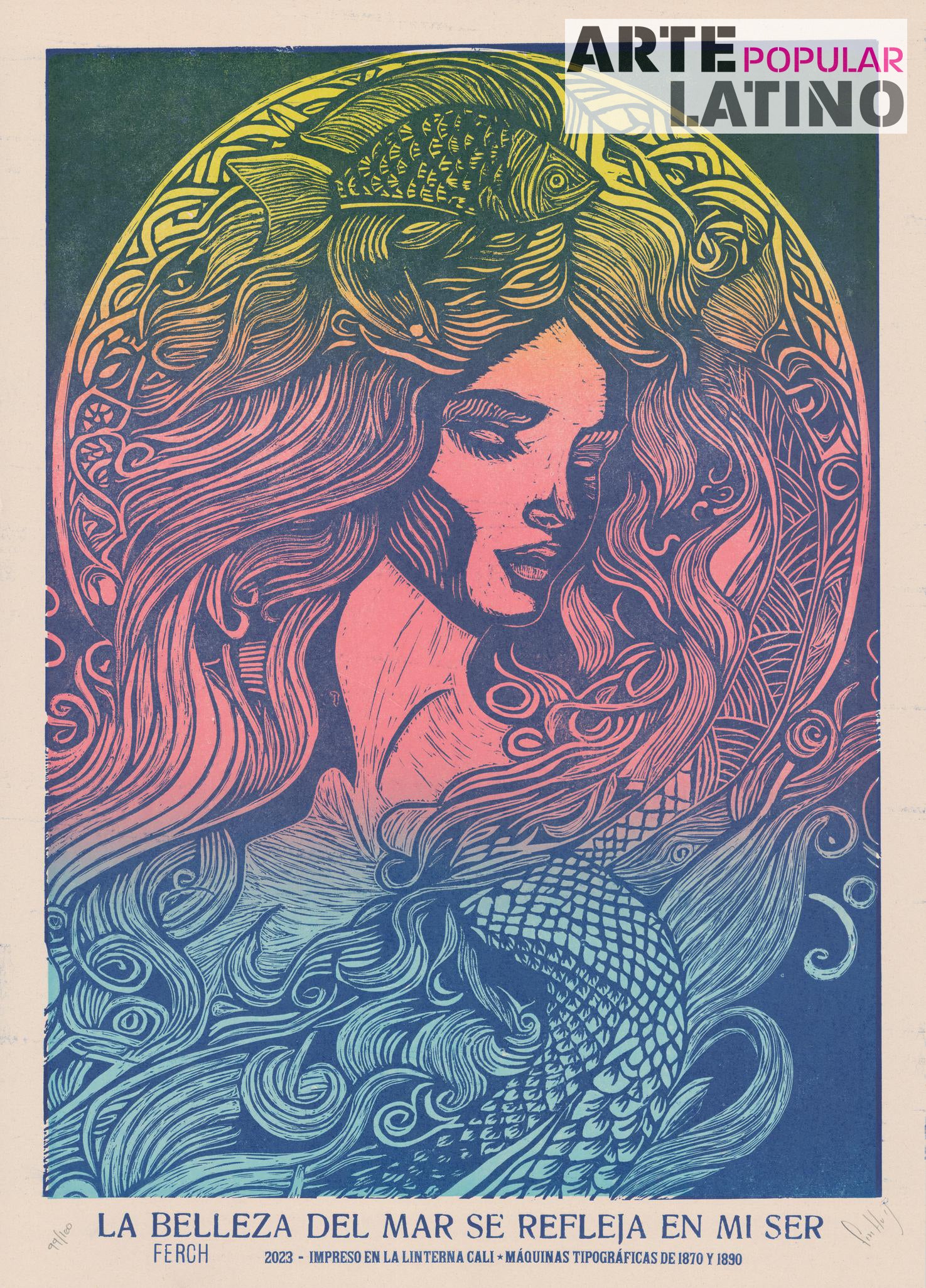 "La Belleza del Mar se refleja en mi Ser", Limited Linocut by Feerch, 2023