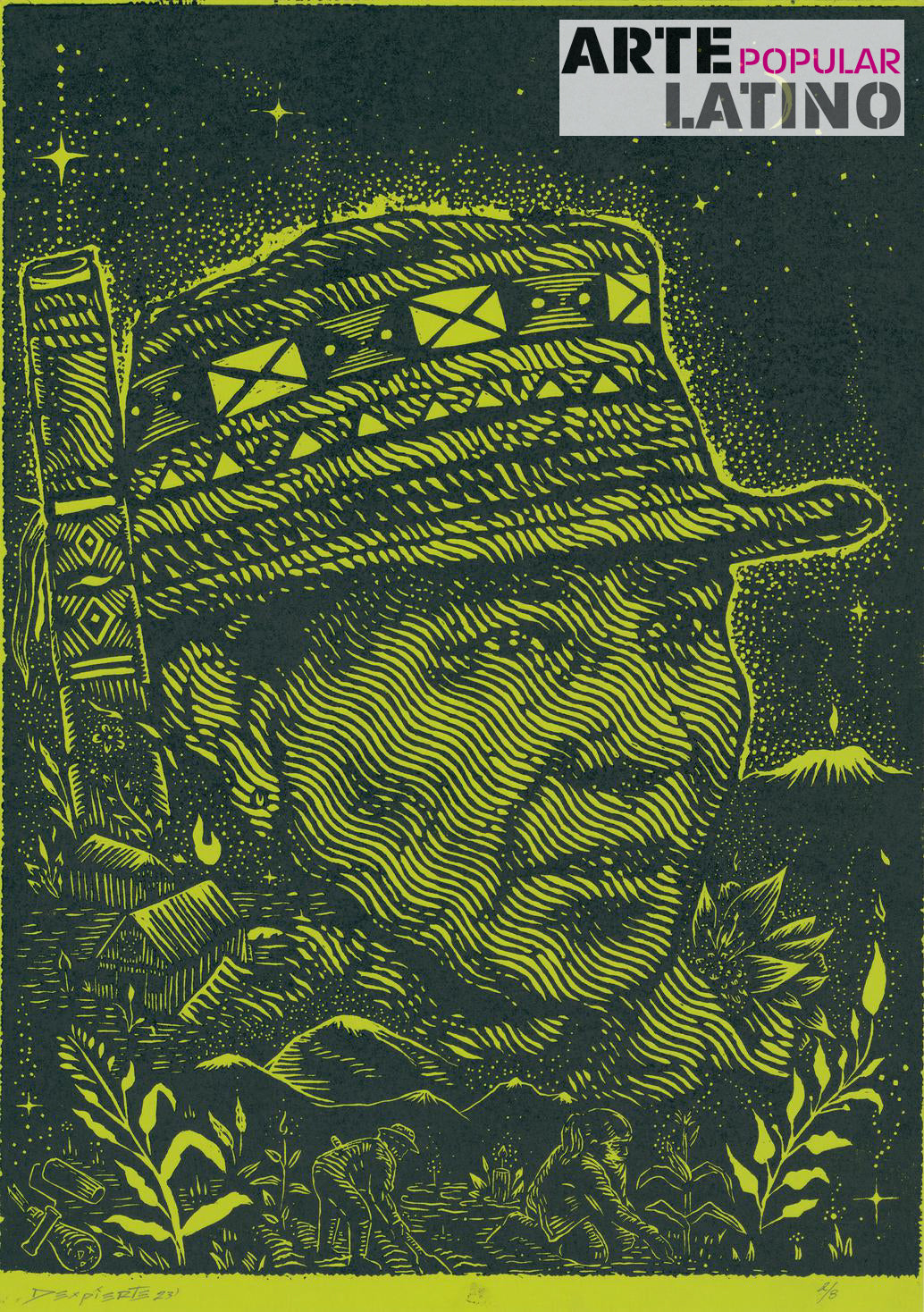 "Saakhelu, Comunidad Nasa - light green", Limited Woodcut by Dexpierte Colectivo, 2023