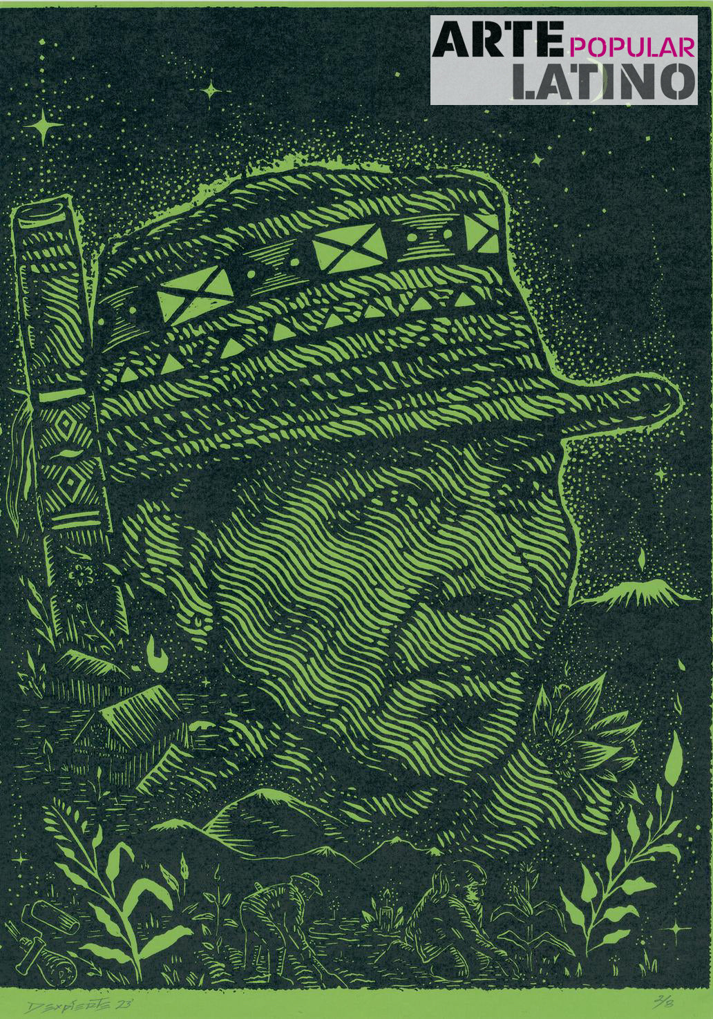 "Saakhelu, Comunidad Nasa - dark green", Limited Woodcut by Dexpierte Colectivo, 2023