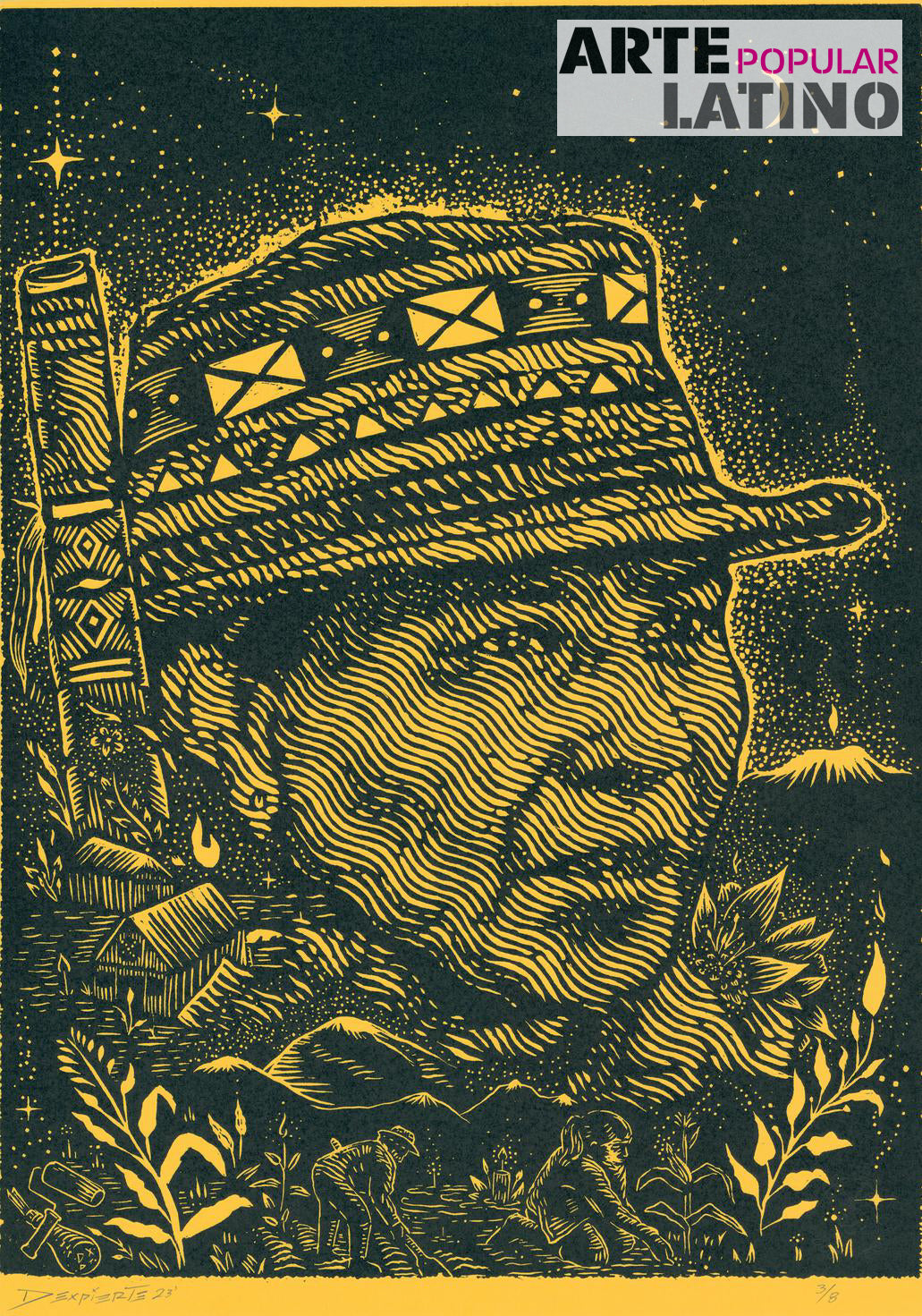 "Saakhelu Comunidad Nasa - yellow", Limited Woodcut by Dexpierte Colectivo, 2023