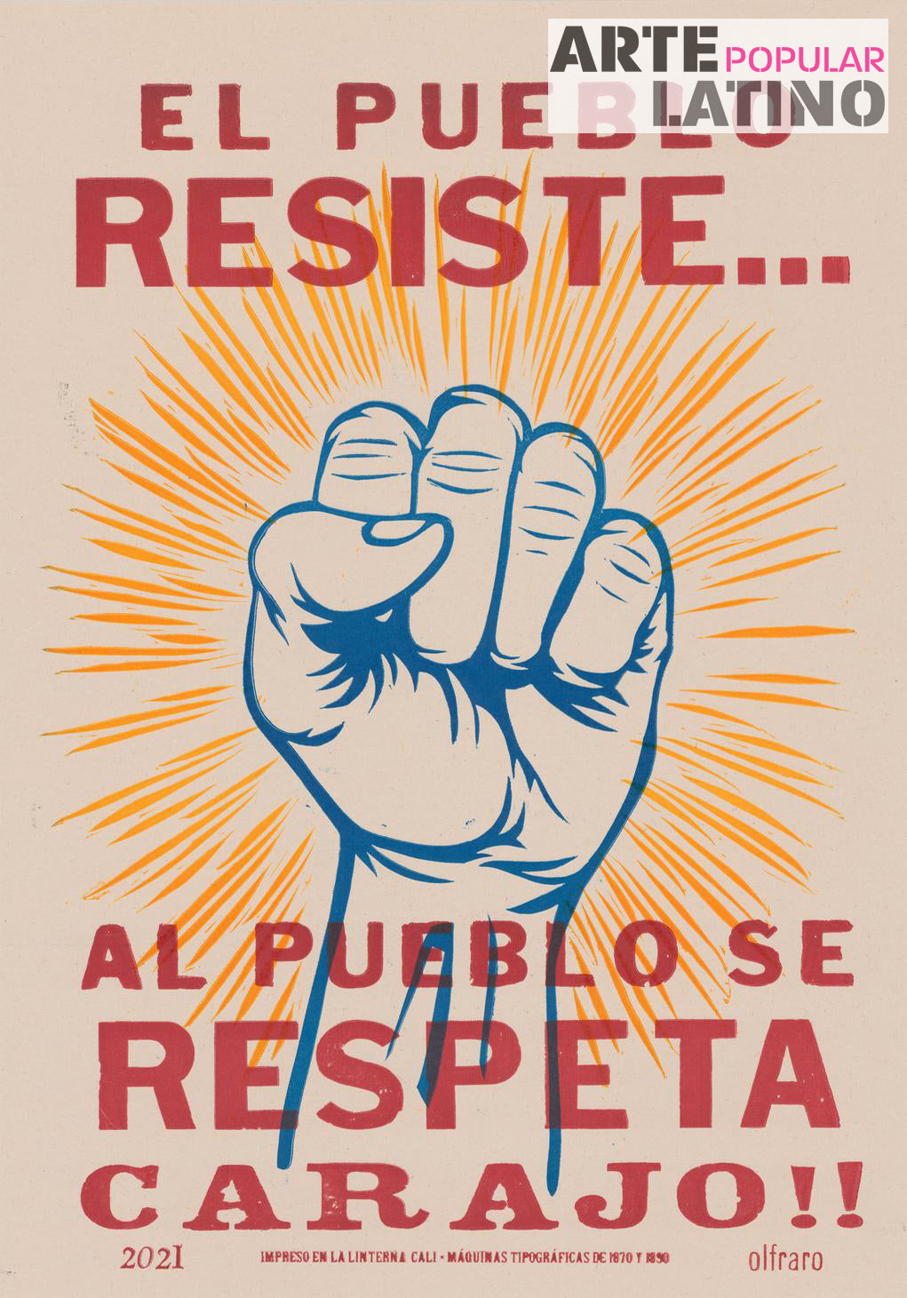 "¡El Pueblo resiste!", Open Linocut by Olfraro, 2021