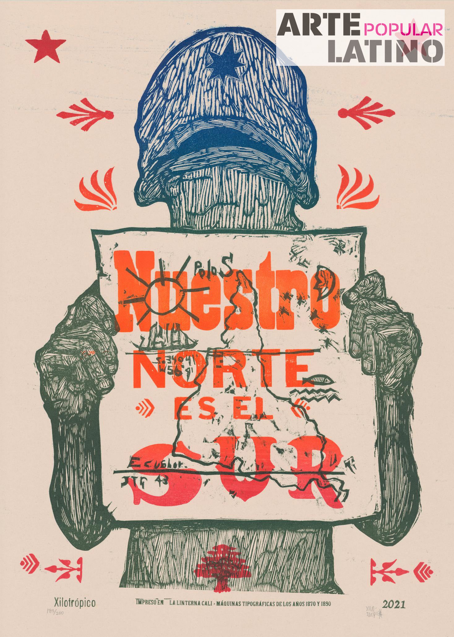"Nuestro Norte es el Sur", Limited Linocut by Xilotrópico, 2021