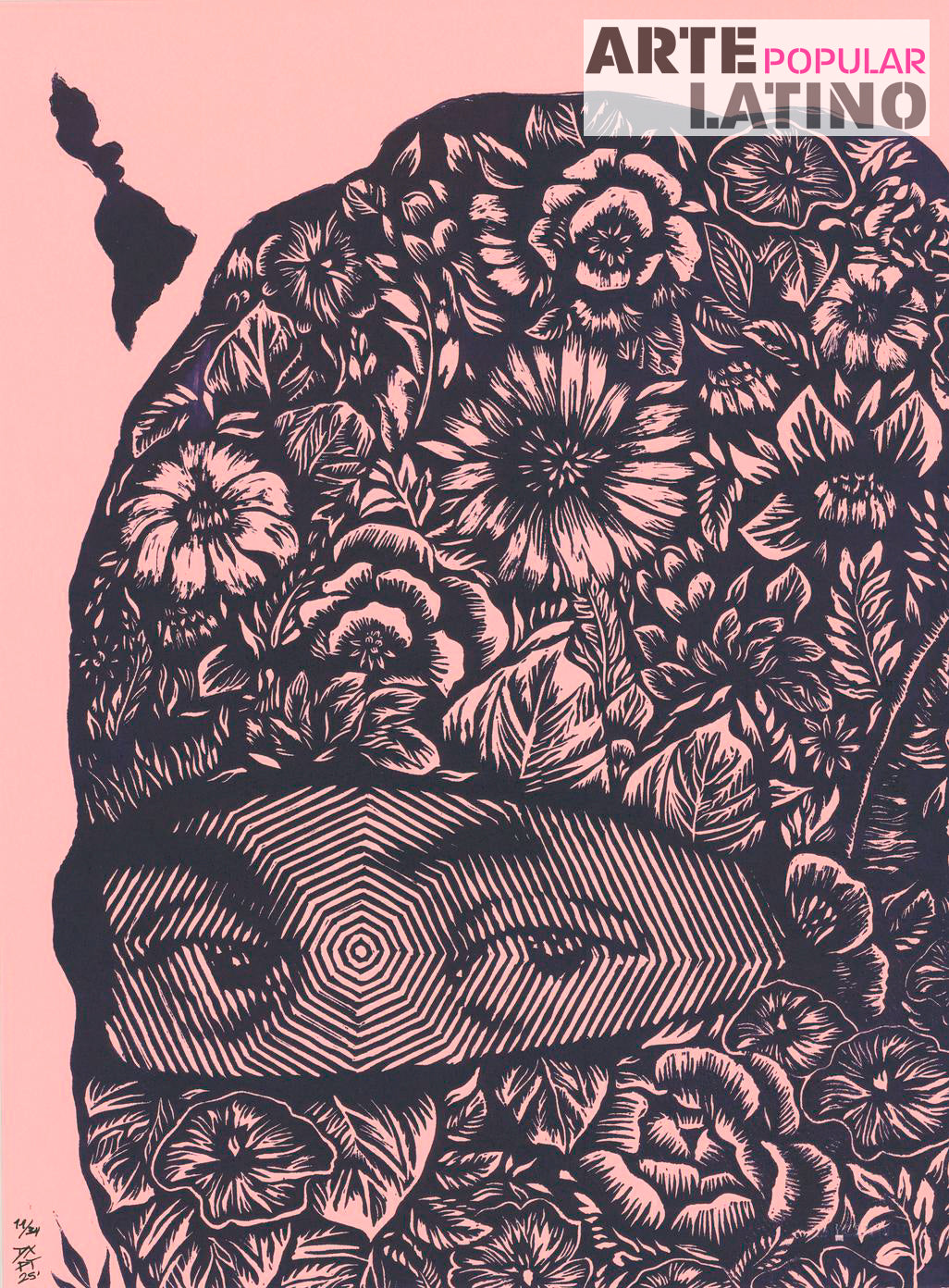 "Mirada Flores - pink", Limited Woodcut by Dexpierte Colectivo, 2025