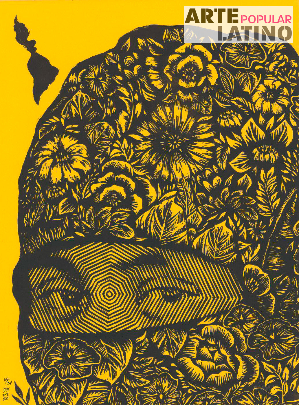"Mirada Flores - yellow", Limited Woodcut by Dexpierte Colectivo, 2025