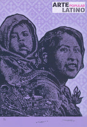 "Retrato Mujer con Niño - lilac", Limited Woodcut by Dexpierte Colectivo, 2025