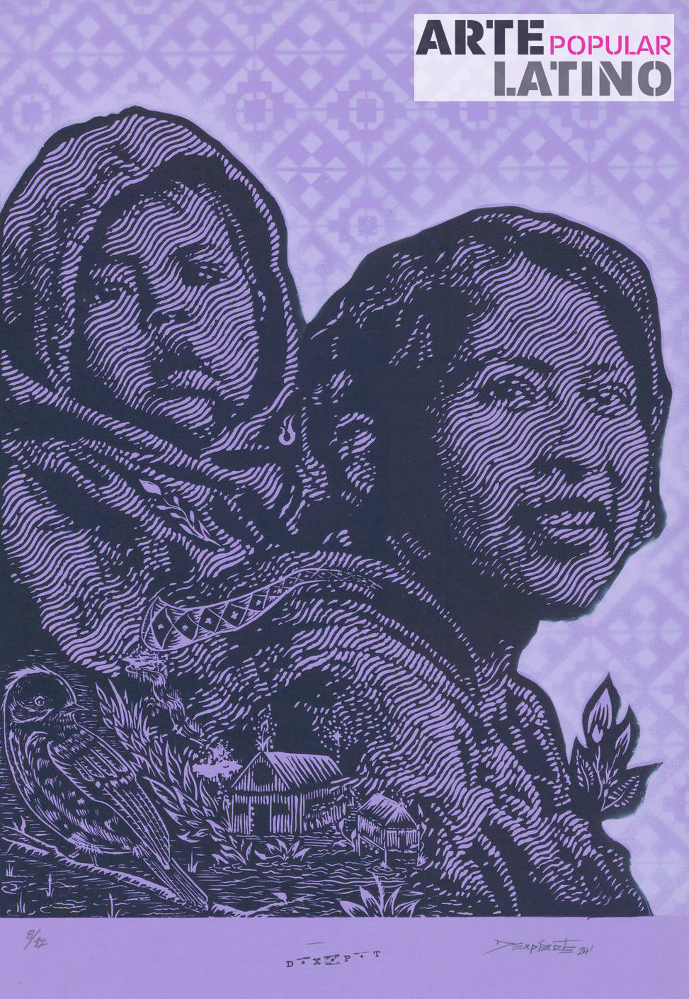 "Retrato Mujer con Niño - lilac", Limited Woodcut by Dexpierte Colectivo, 2025