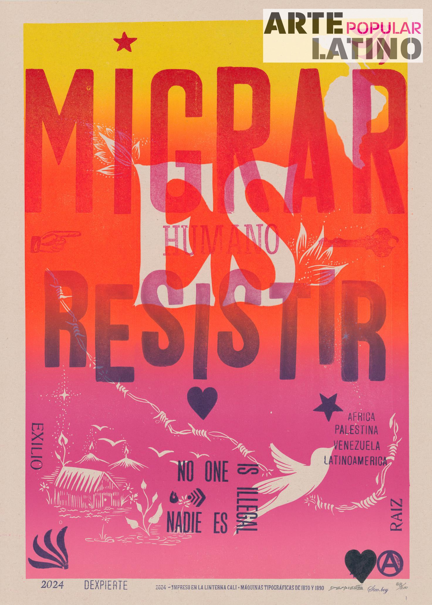 "Migrar es resistir", Limited Linocut by Dexpierte Colectivo, 2024