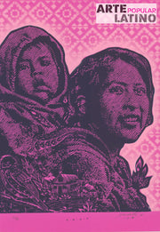 "Retrato Mujer con Niño - fuchsia", Limited Woodcut by Dexpierte Colectivo, 2025