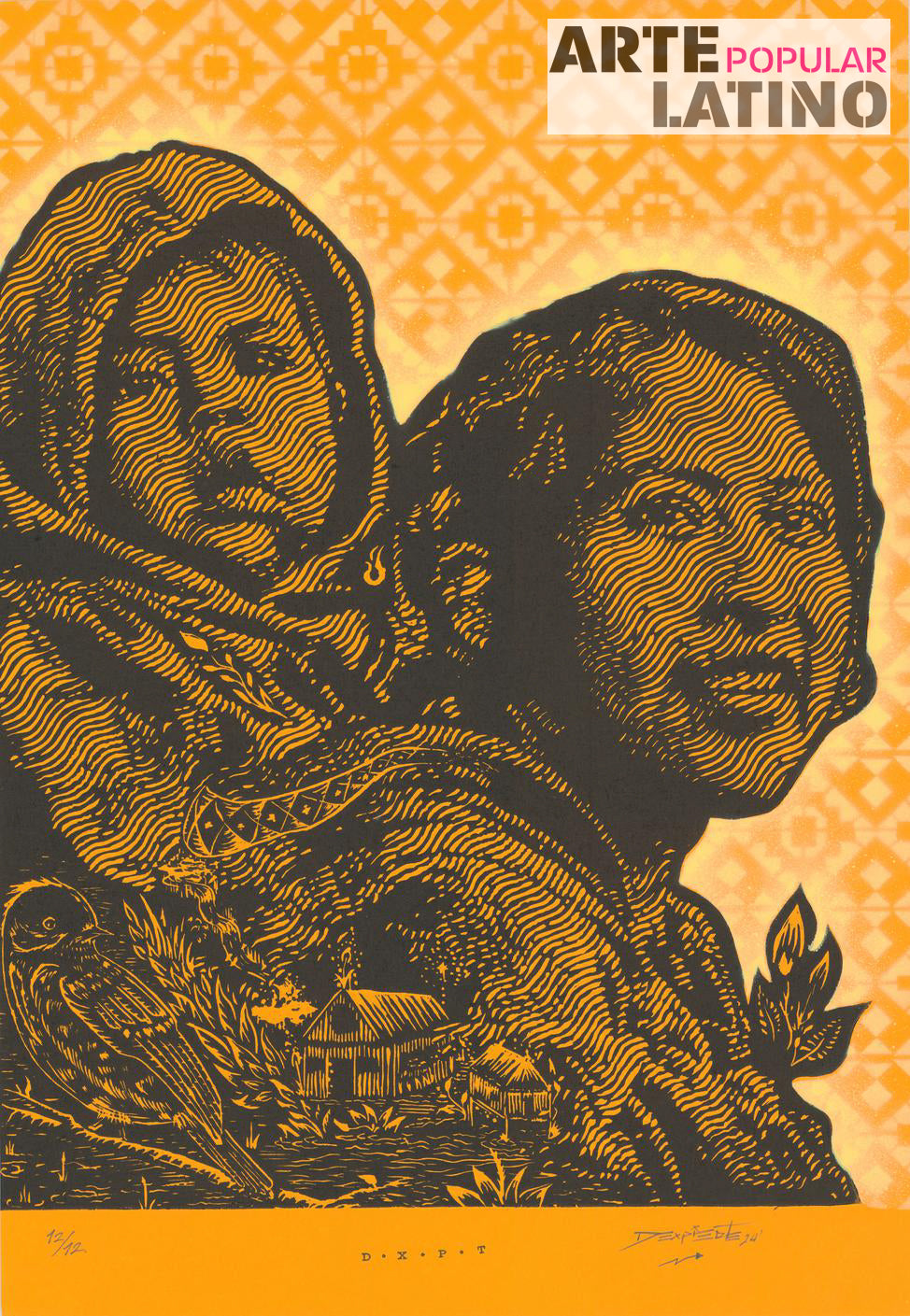 "Retrato Mujer con Niño - yellow", Limited Woodcut by Dexpierte Colectivo, 2025