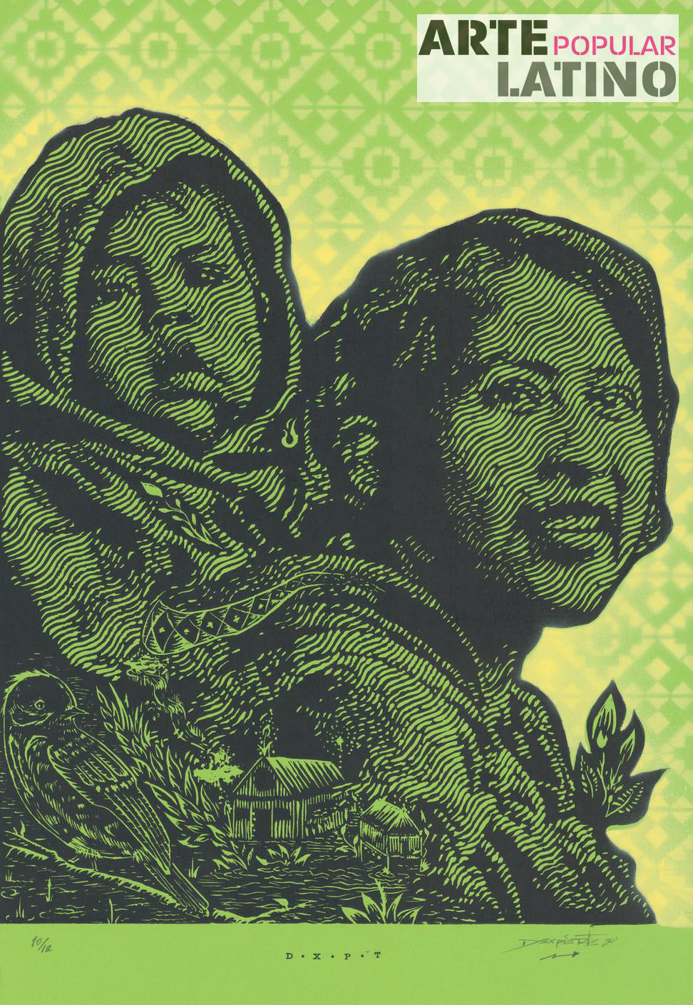 "Retrato Mujer con Niño - green", Limited Woodcut by Dexpierte Colectivo, 2025