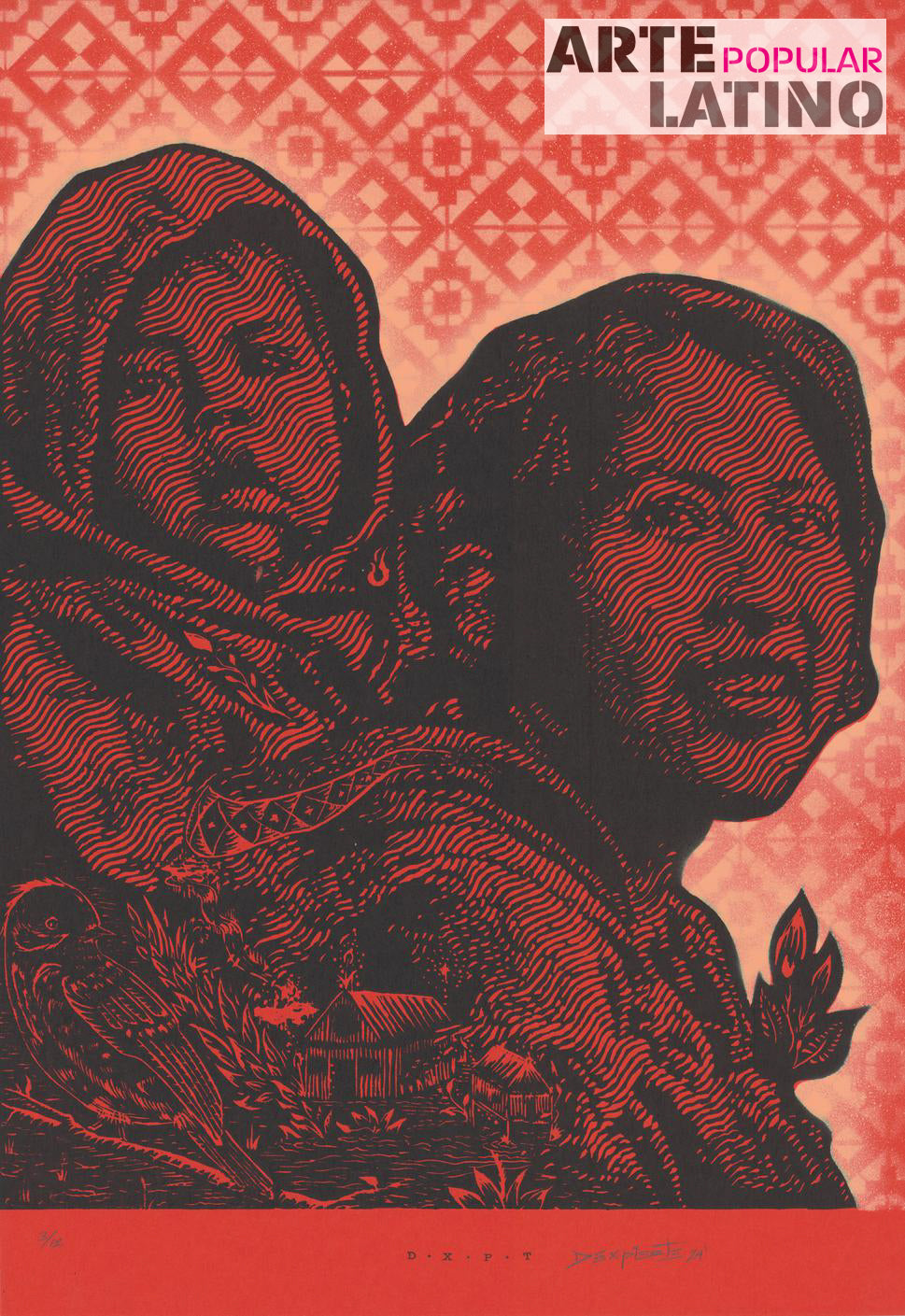 "Retrato Mujer con Niño - red", Limited Woodcut by Dexpierte Colectivo, 2025