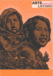 "Retrato Mujer con Niño - orange", Limited Woodcut by Dexpierte Colectivo, 2025