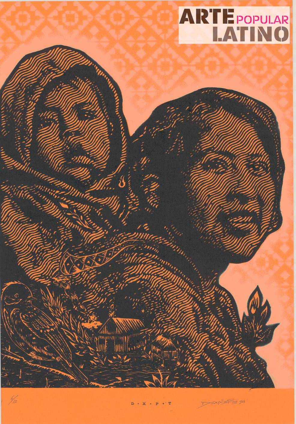 "Retrato Mujer con Niño - orange", Limited Woodcut by Dexpierte Colectivo, 2025