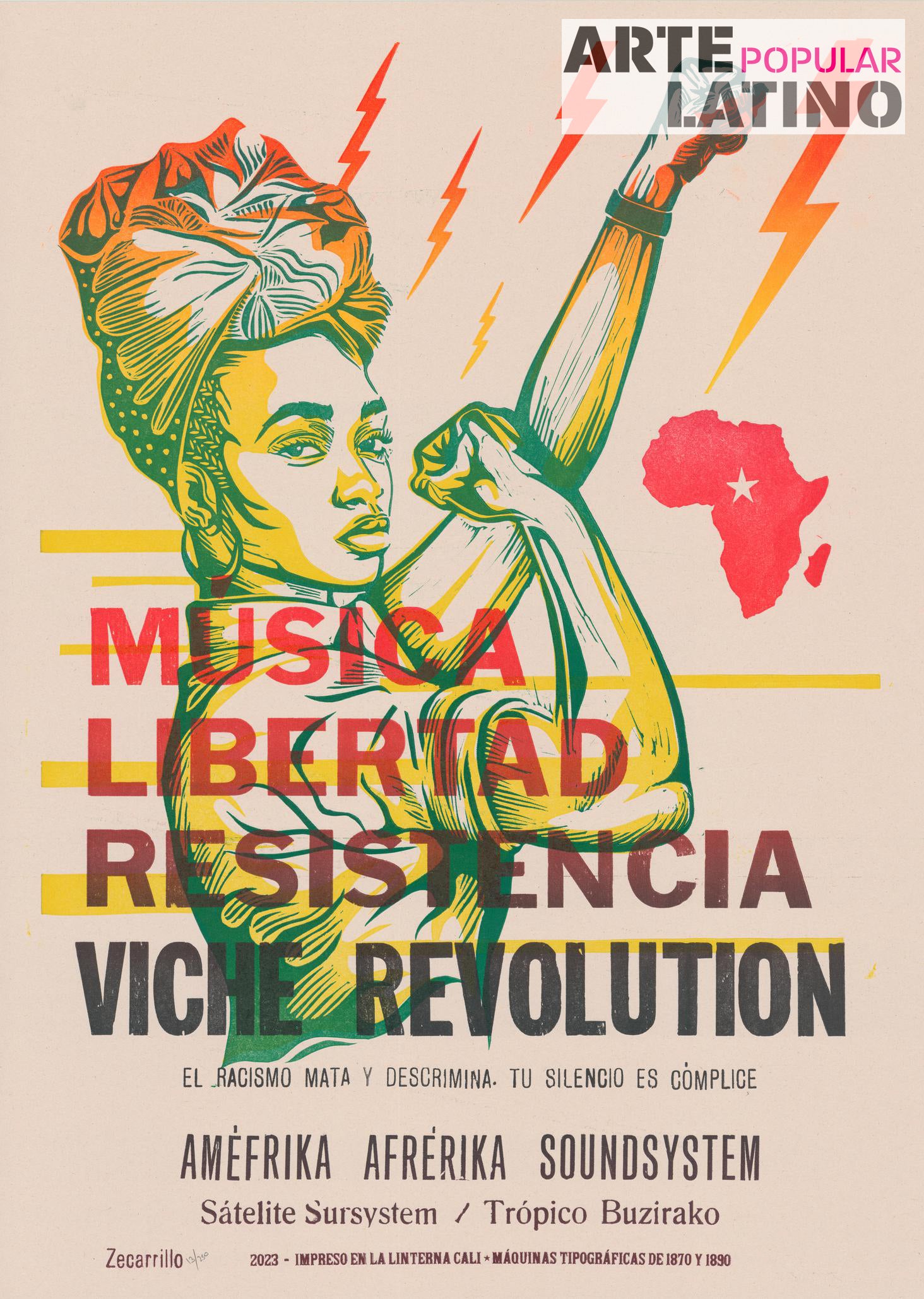 "MÚSICA, LIBERTAD; RESISTENCIA", Limited Linocut by ZECARRILLO, 2023
