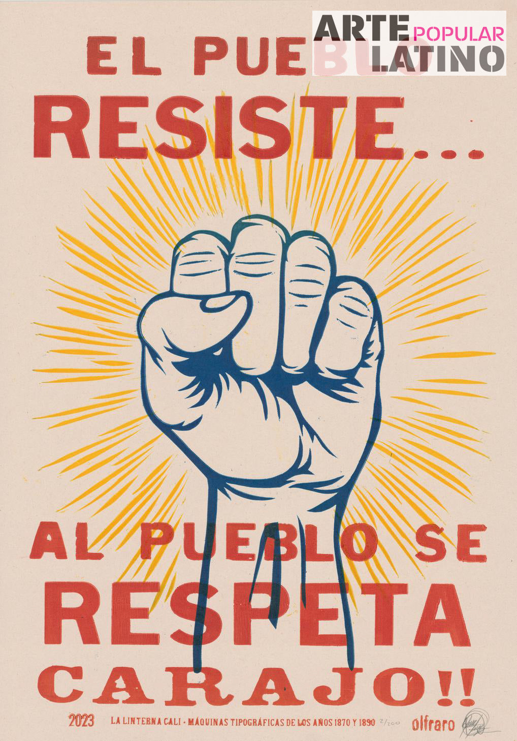 "¡El Pueblo resiste!", Limited Linocut by Olfraro, 2023