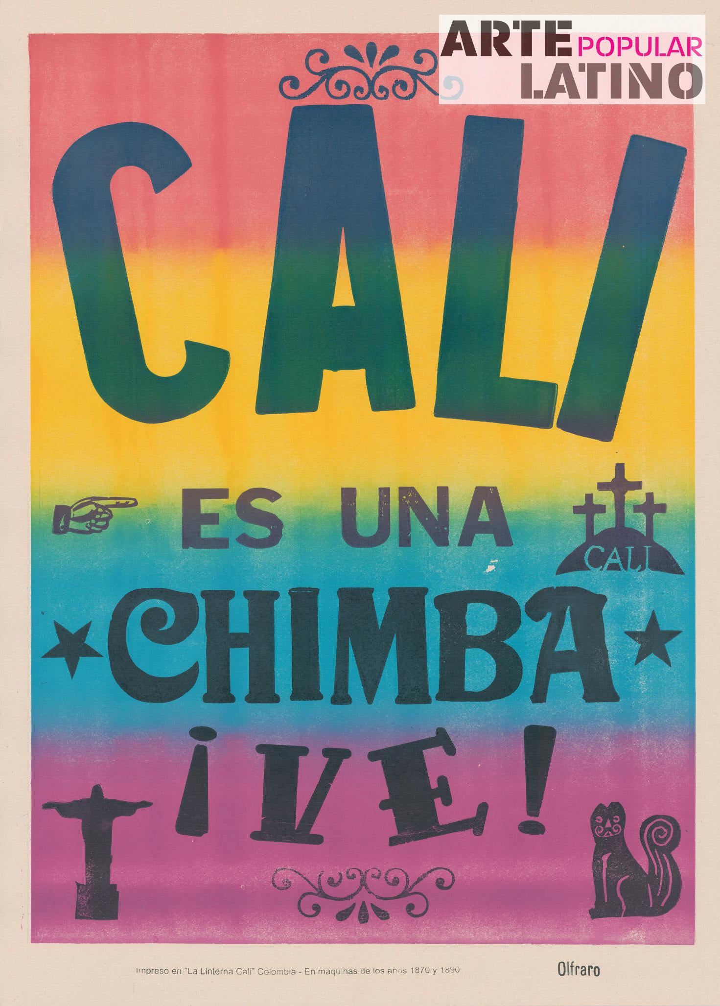 "Cali es una Chimba - color mix blue", Open Linocut by Olfraro, 2023