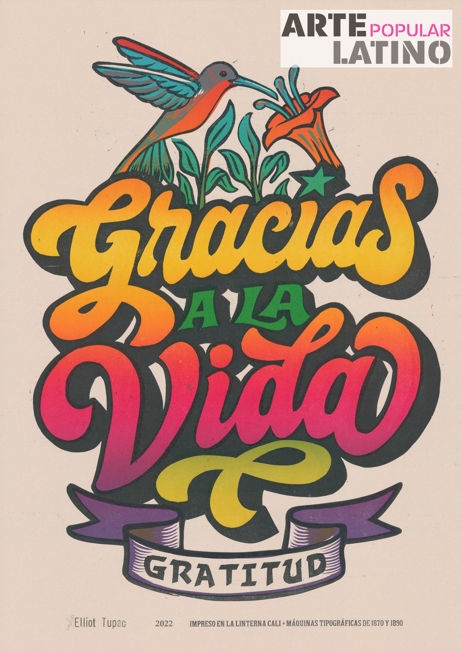 "Gracias a la Vida", Limited Linocut by Elliottupac, 2022
