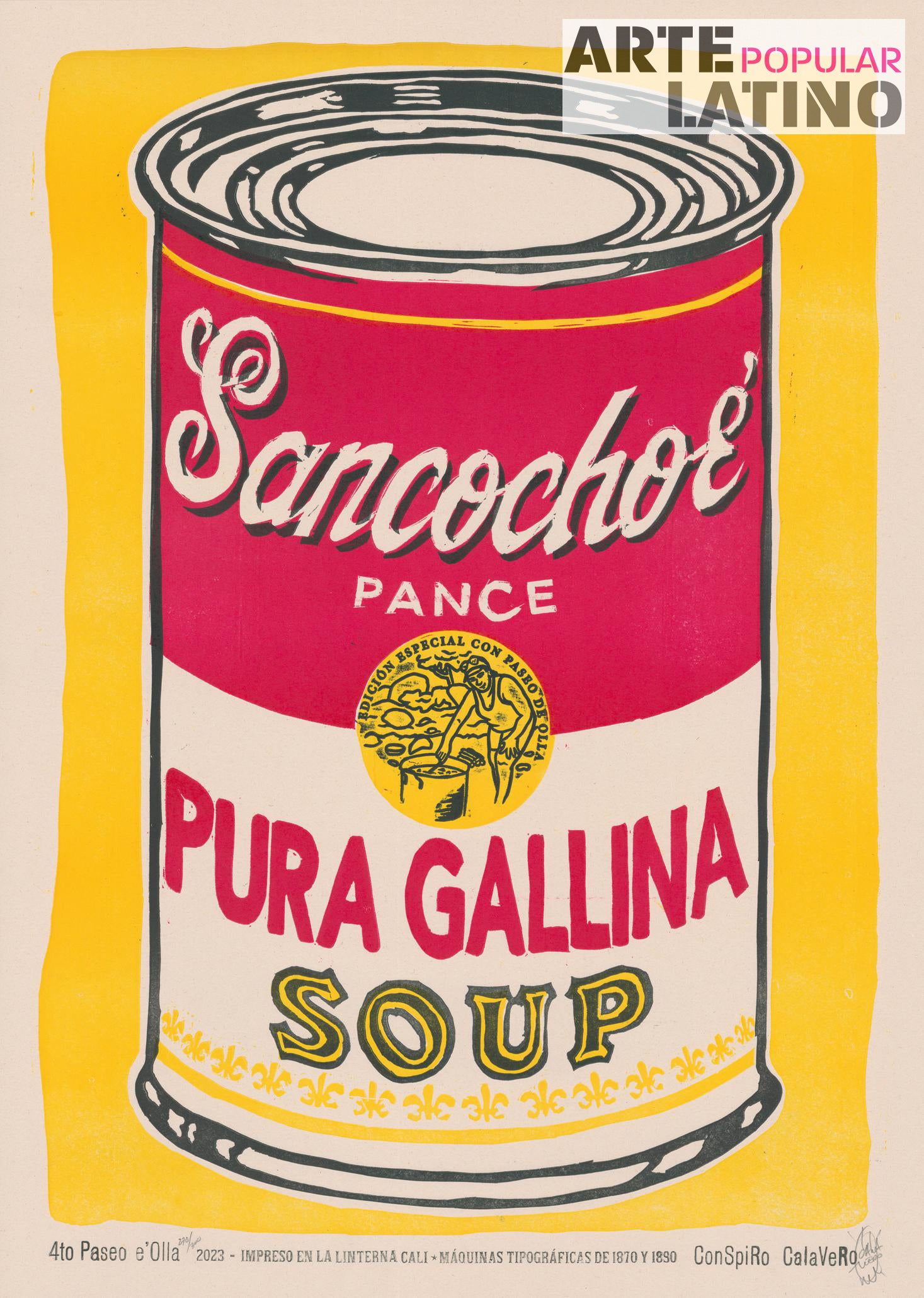 "Sancocho de Gallina (rojo)", Limited Linocut by 3er. Paseo e'Olla, ConSpiRo & CalaVeRo, 2023