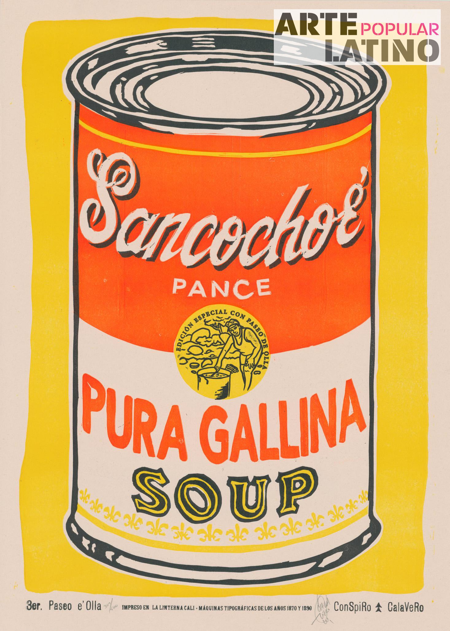 "Sancocho de Gallina (naranja)", Limited Linocut by 3er. Paseo e'Olla, ConSpiRo & CalaVeRo, 2023