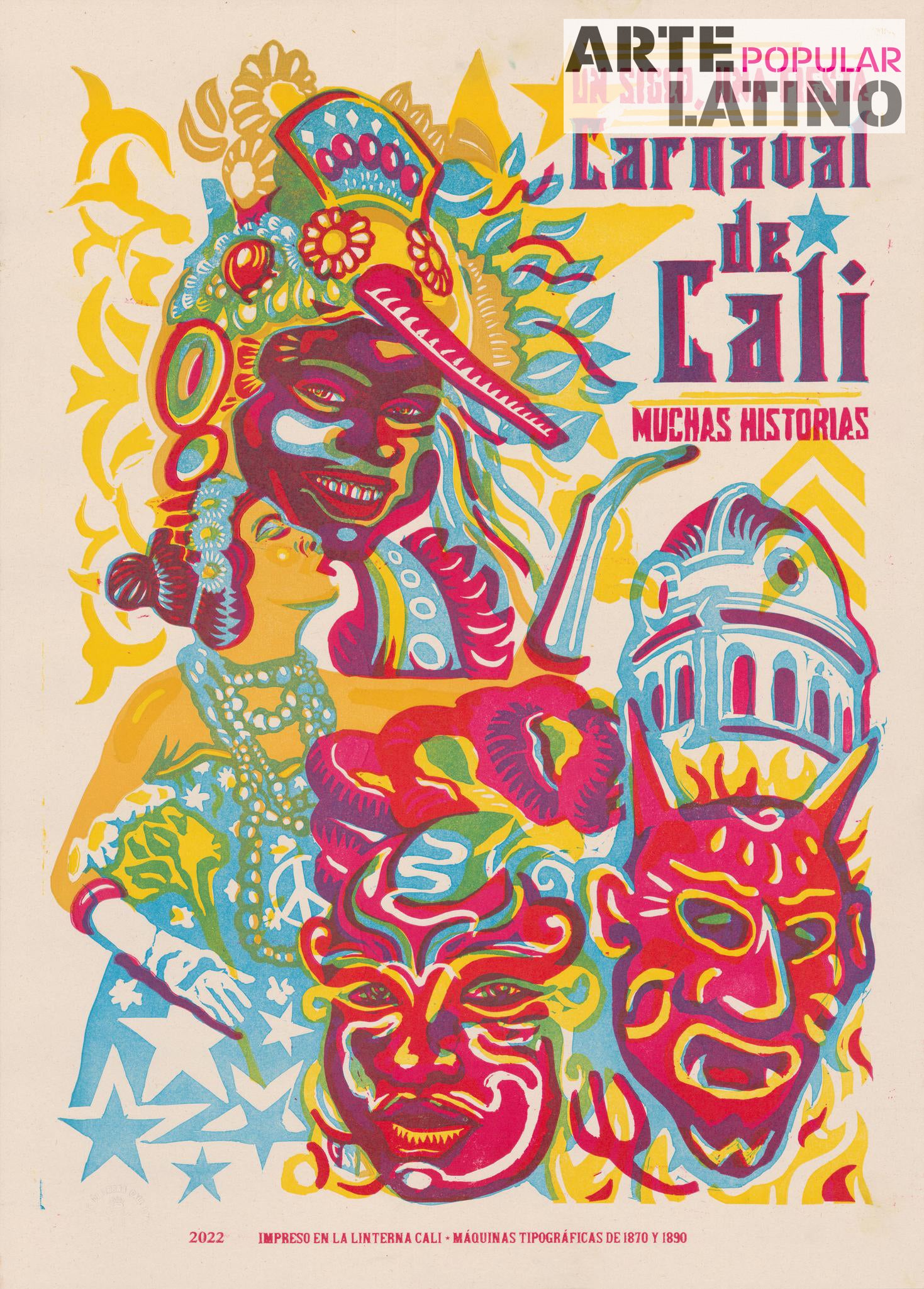 "Carnaval de Cali", Open Linocut by La Linterna Cali, 2022