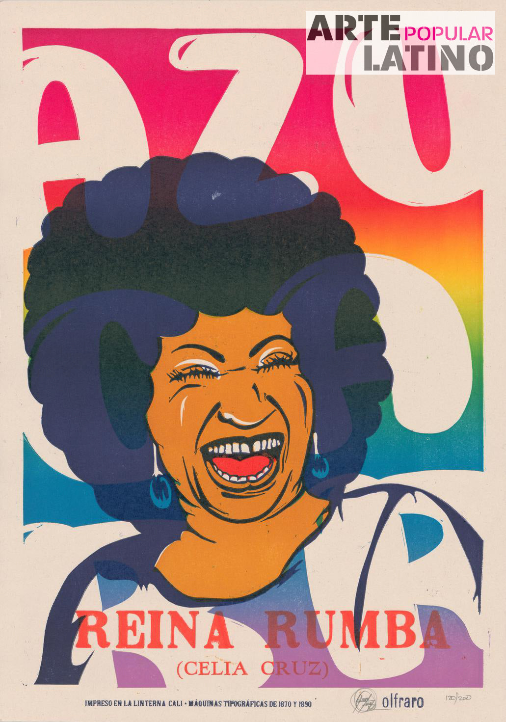 "Celia Cruz - Azúcar", Limited Linocut by Olfraro, 2022