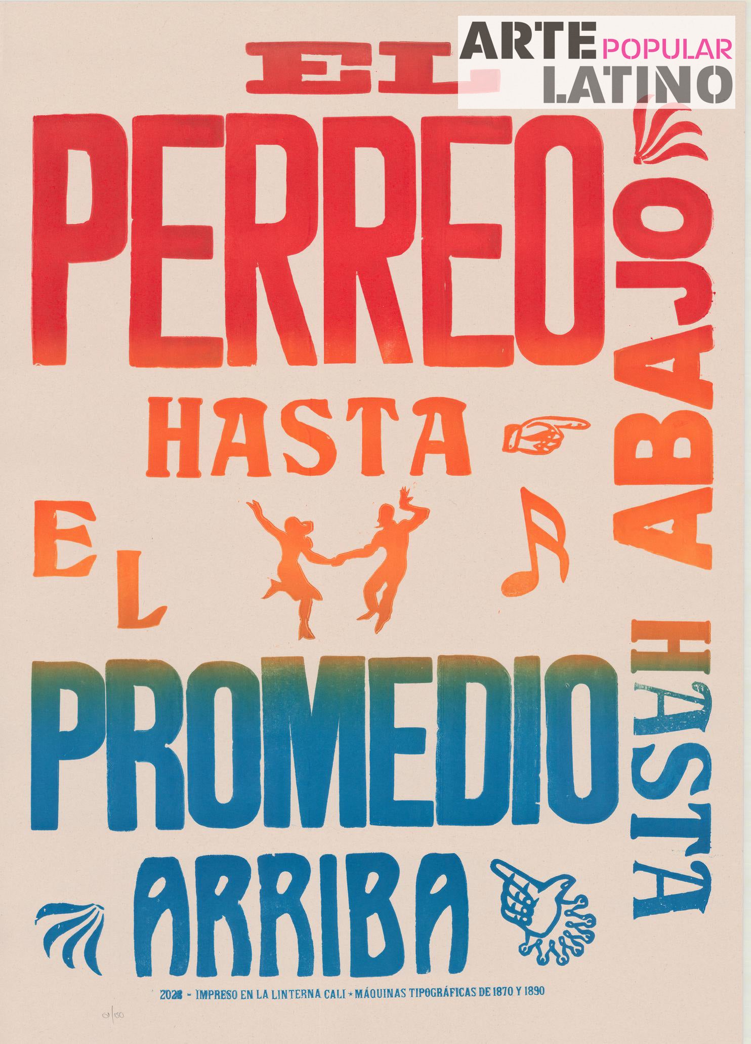 "El Perreo hasta abajo, el promedio hasta arriba", Open Linocut by La Linterna Cali, 2023