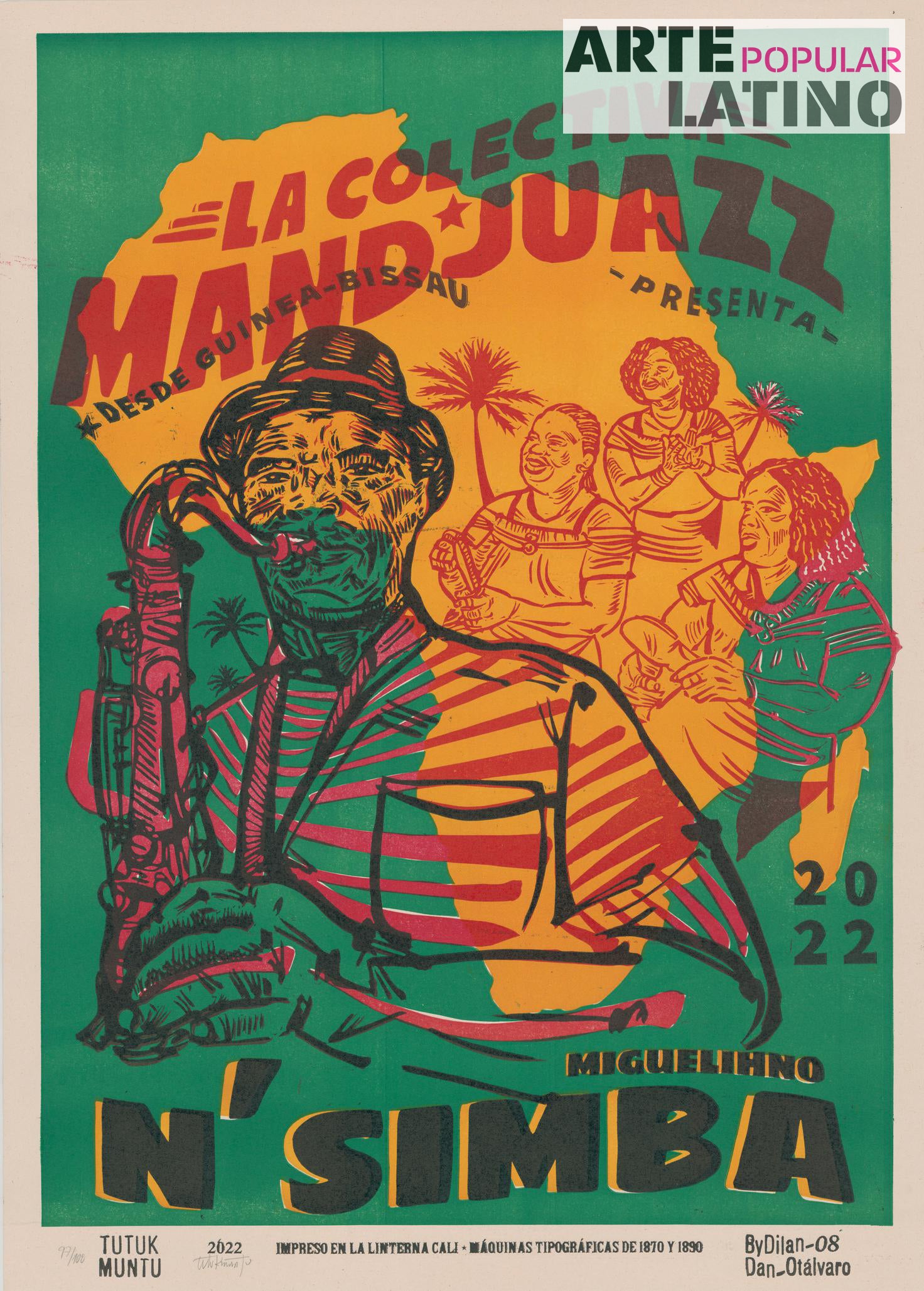 "La colectiva Mand*Juazz", Limited Linocut by TUTUK MUNTU, 2022