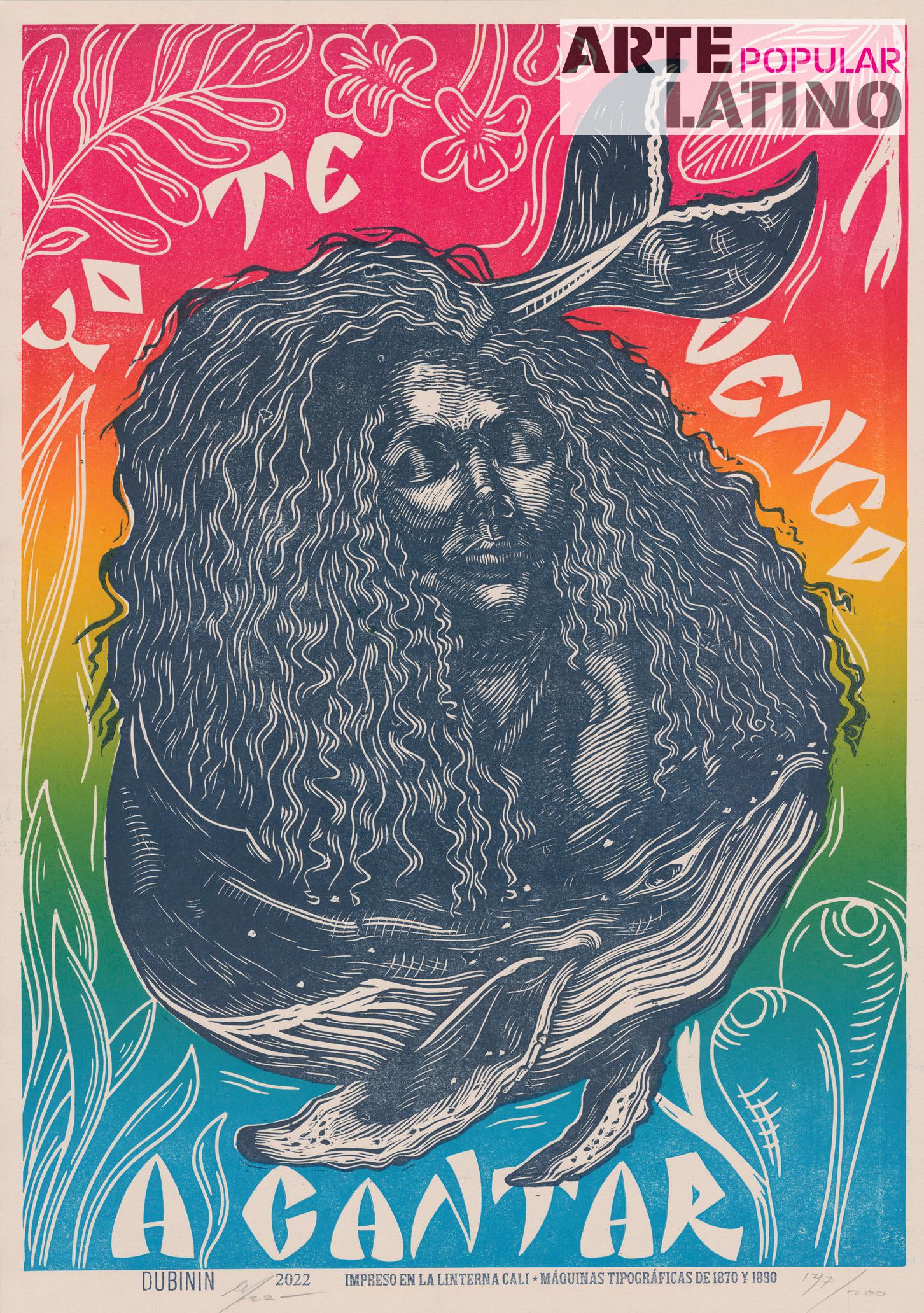 "Yo te vengo a cantar (rainbow color)", Limited Linocut by Chezar Dubinin, 2022