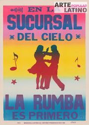 "En la Sucursal del Cielo, la Rumba va primero", Open Linocut by Olfraro, 2022