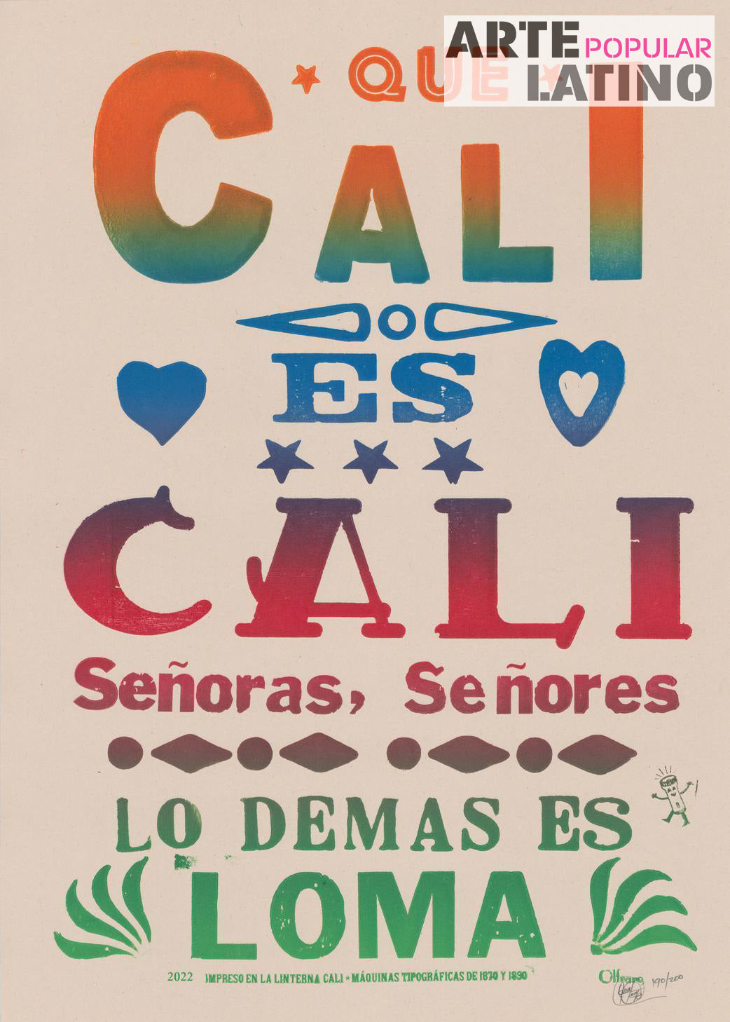"Cali es Cali - lo demás es loma - white", Open Linocut by Olfraro, 2023