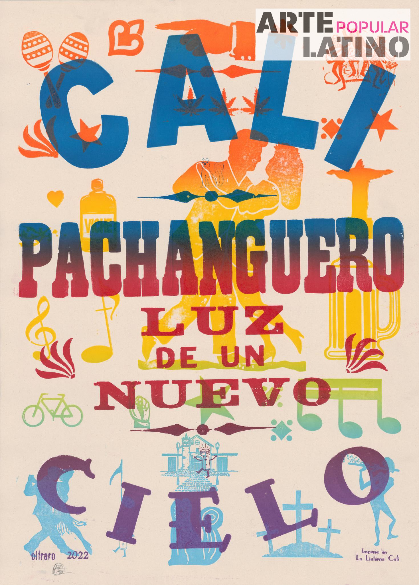 "Cali Pachanguero - Luz de un nuevo Cielo", Open Linocut by Olfraro, 2022