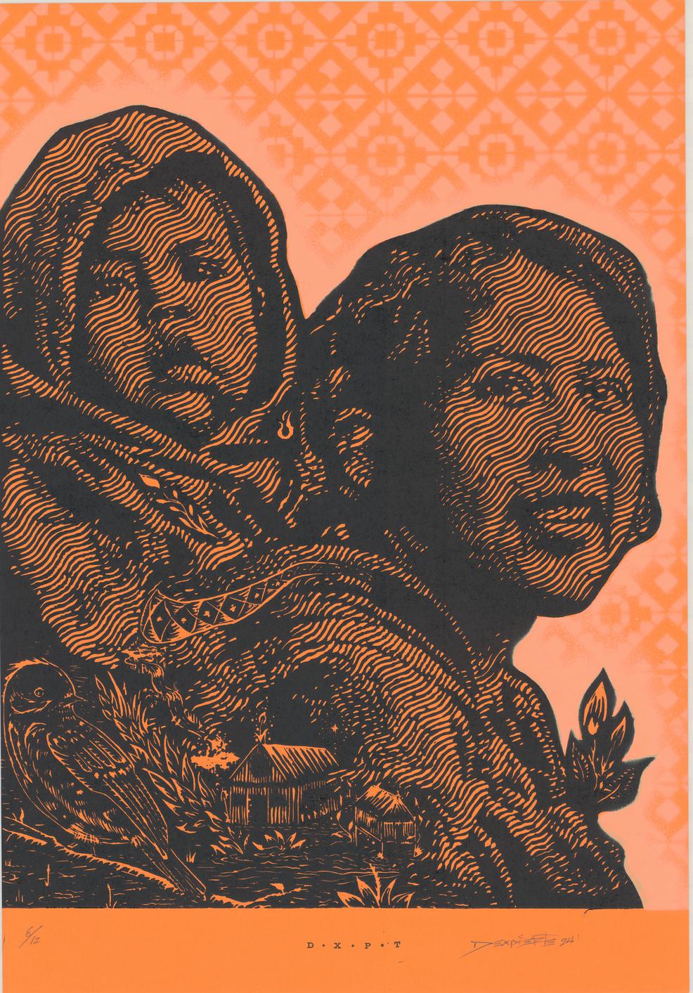 "Retrato Mujer con Niño - orange", 2025